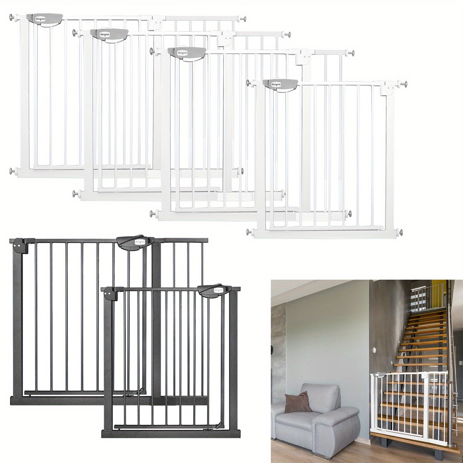 Barrière de Sécurité Bébé – Extensible 75 à 115 cm, Fermeture Automatique, Ouverture 180° Deux Sens