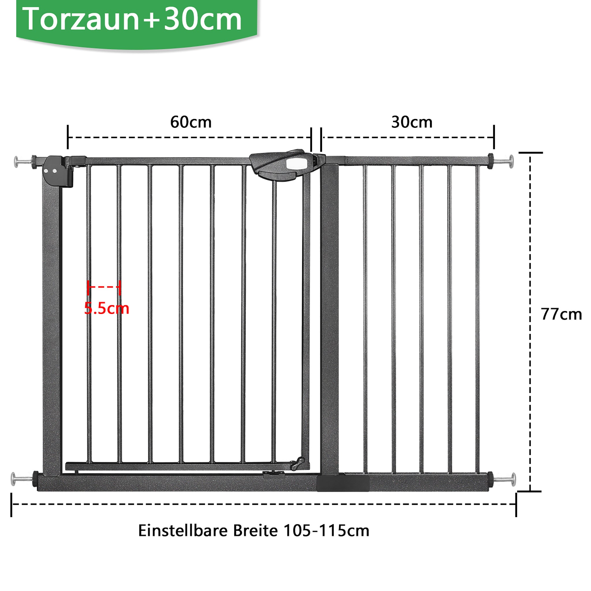 Barrière de Sécurité Bébé – Extensible 75 à 115 cm, Fermeture Automatique, Ouverture 180° Deux Sens