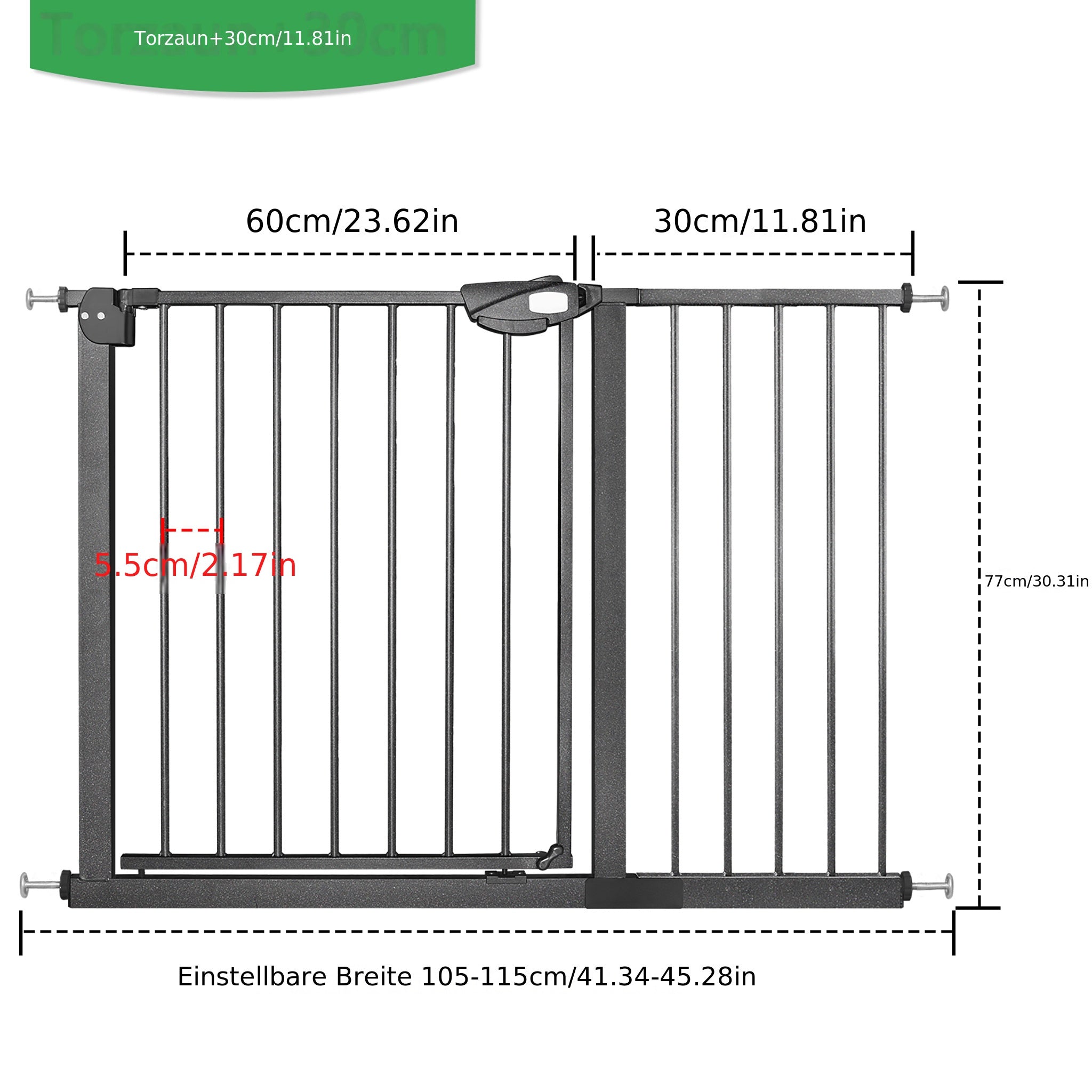 Barrière de Sécurité Bébé – Extensible 75 à 115 cm, Fermeture Automatique, Ouverture 180° Deux Sens