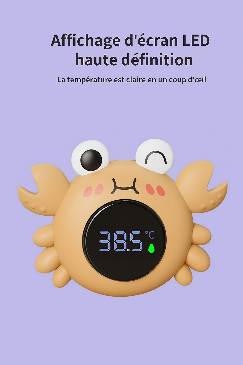 Thermomètre de Bain Bébé Digital Crabe – Écran LED, Alerte Température, Jouet Flottant Sécurisé