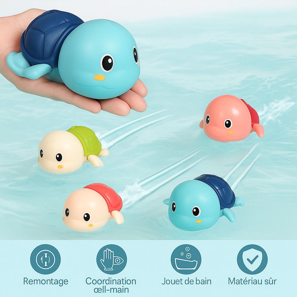 Jouet de Bain Bébé Tortue et Baleine – Jouet Flottant à Remontoir, Sécurisé et Amusant pour le Bain