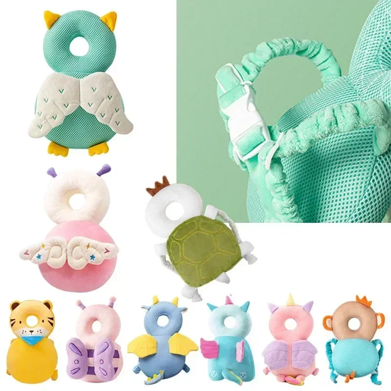 Protège-tête bébé anti-chute | Coussin de sécurité dorsal rembourré en peluche – Ange, abeille et animaux