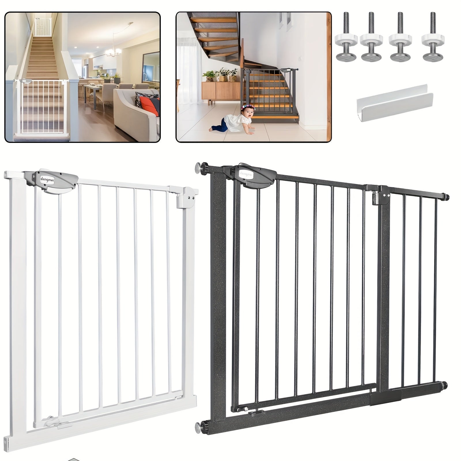 Barrière de Sécurité Bébé – Extensible 75 à 115 cm, Fermeture Automatique, Ouverture 180° Deux Sens